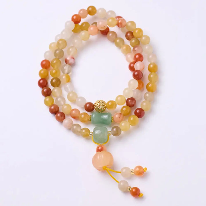 BWOOOH Natural Golden Silk Jade Pumpkin Charm Wealth Luck Triple Wrap Bracelet - BWOOOH - Golden Silk Jade(Ward