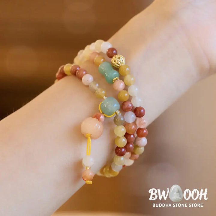 Buddha Stones Natural Golden Silk Jade Pumpkin Charm Wealth Luck Triple Wrap Bracelet - BWOOOH - Golden Silk Jade(Ward