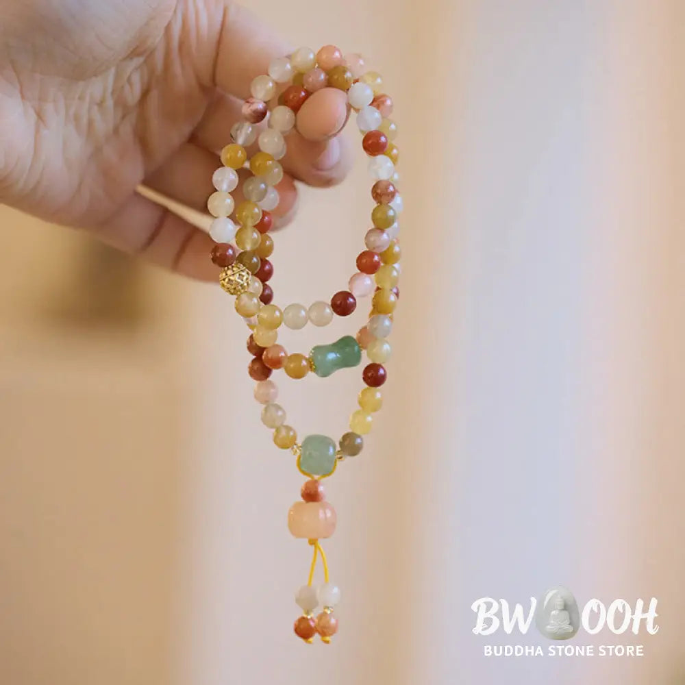 Buddha Stones Natural Golden Silk Jade Pumpkin Charm Wealth Luck Triple Wrap Bracelet - BWOOOH - Golden Silk Jade(Ward