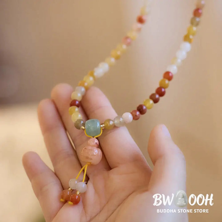 Buddha Stones Natural Golden Silk Jade Pumpkin Charm Wealth Luck Triple Wrap Bracelet - BWOOOH - Golden Silk Jade(Ward