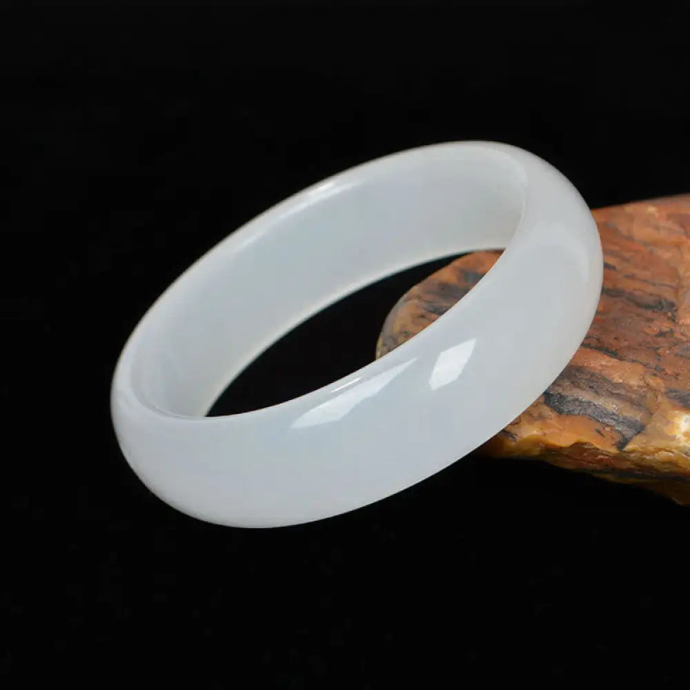 BWOOOH Natural Golden Silk Jade Wealth Luck Bracelet Bangle - Translucent White / 54mm - Bracelet Bangle