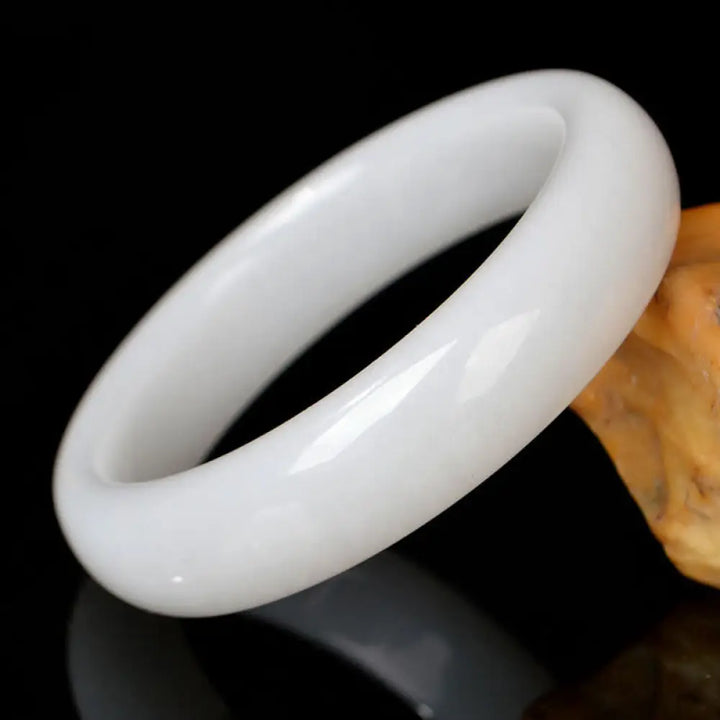 BWOOOH Natural Golden Silk Jade Wealth Luck Bracelet Bangle - White / 54mm - Bracelet Bangle