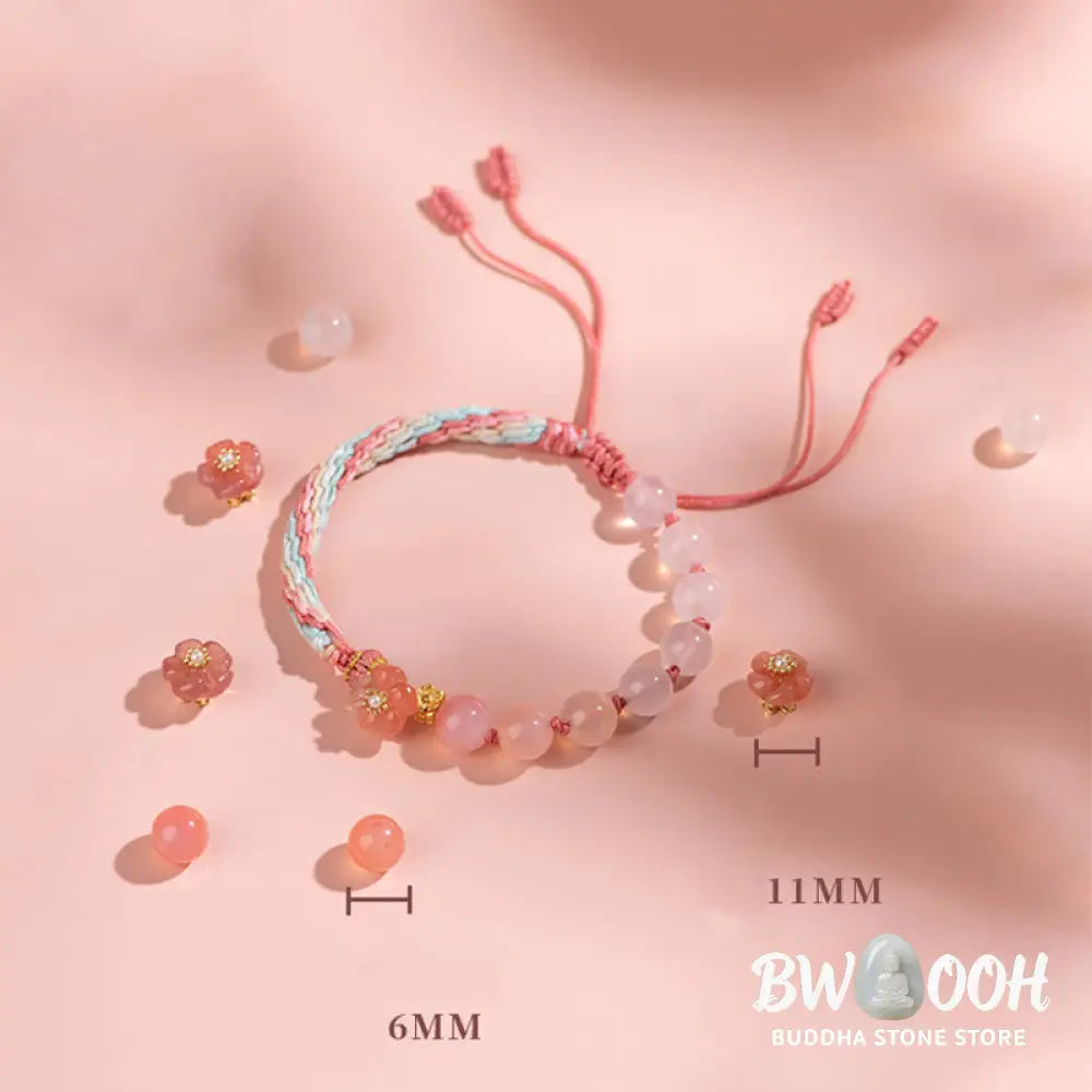 BWOOOH Natural Gradient Agate Reincarnation Knot Peach Blossom Wealth Luck Handmade Str | spiritual healing bracelet