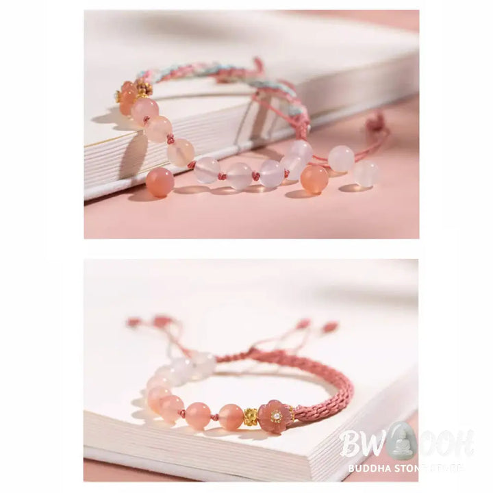 BWOOOH Natural Gradient Agate Reincarnation Knot Peach Blossom Wealth Luck Handmade Str | spiritual healing bracelet