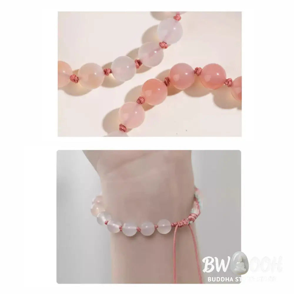 BWOOOH Natural Gradient Agate Reincarnation Knot Peach Blossom Wealth Luck Handmade Str | spiritual healing bracelet