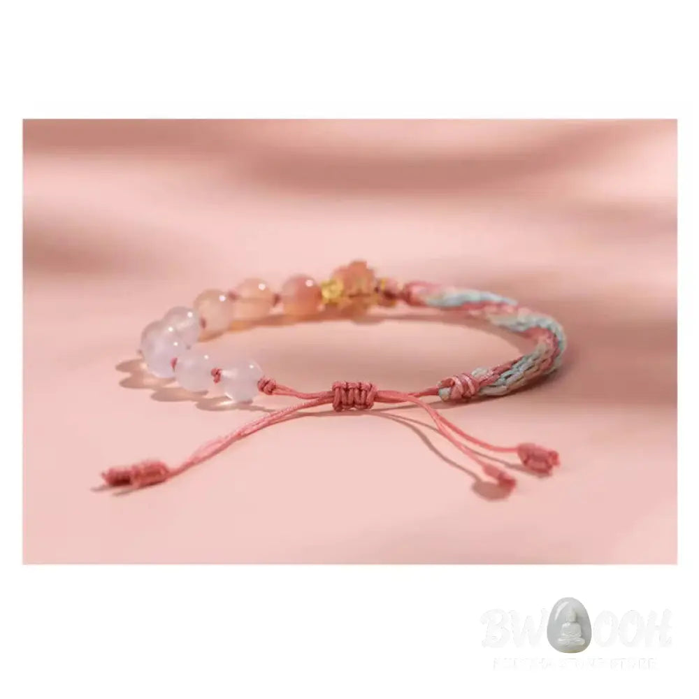 BWOOOH Natural Gradient Agate Reincarnation Knot Peach Blossom Wealth Luck Handmade Str | spiritual healing bracelet