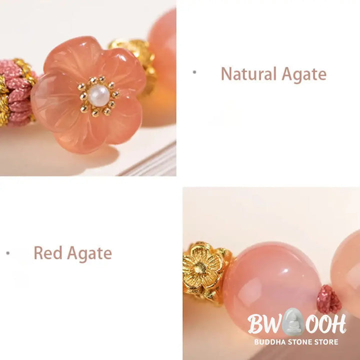 BWOOOH Natural Gradient Agate Reincarnation Knot Peach Blossom Wealth Luck Handmade Str | spiritual healing bracelet