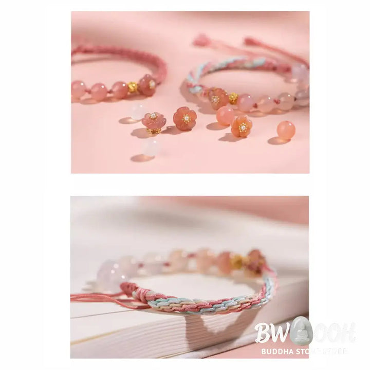 BWOOOH Natural Gradient Agate Reincarnation Knot Peach Blossom Wealth Luck Handmade Str | spiritual healing bracelet
