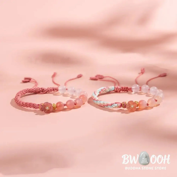 BWOOOH Natural Gradient Agate Reincarnation Knot Peach Blossom Wealth Luck Handmade Str | spiritual healing bracelet