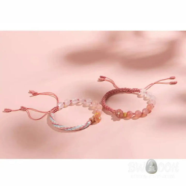 BWOOOH Natural Gradient Agate Reincarnation Knot Peach Blossom Wealth Luck Handmade Str | spiritual healing bracelet