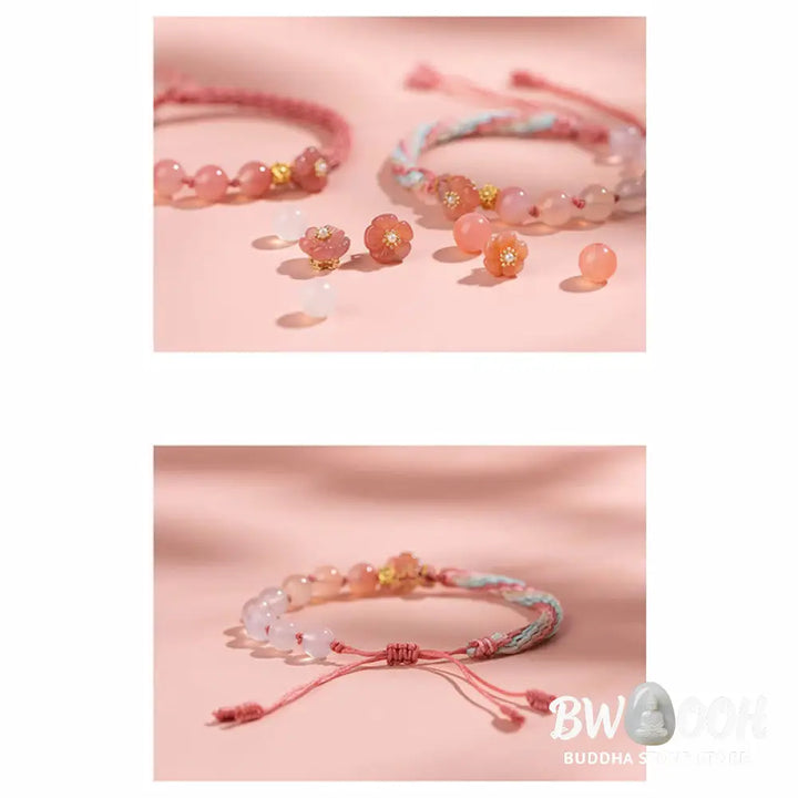 BWOOOH Natural Gradient Agate Reincarnation Knot Peach Blossom Wealth Luck Handmade Str | spiritual healing bracelet