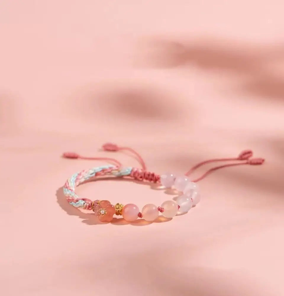 BWOOOH Natural Gradient Agate Reincarnation Knot Peach Blossom Wealth Luck Handmade String Bracelet - Colorful