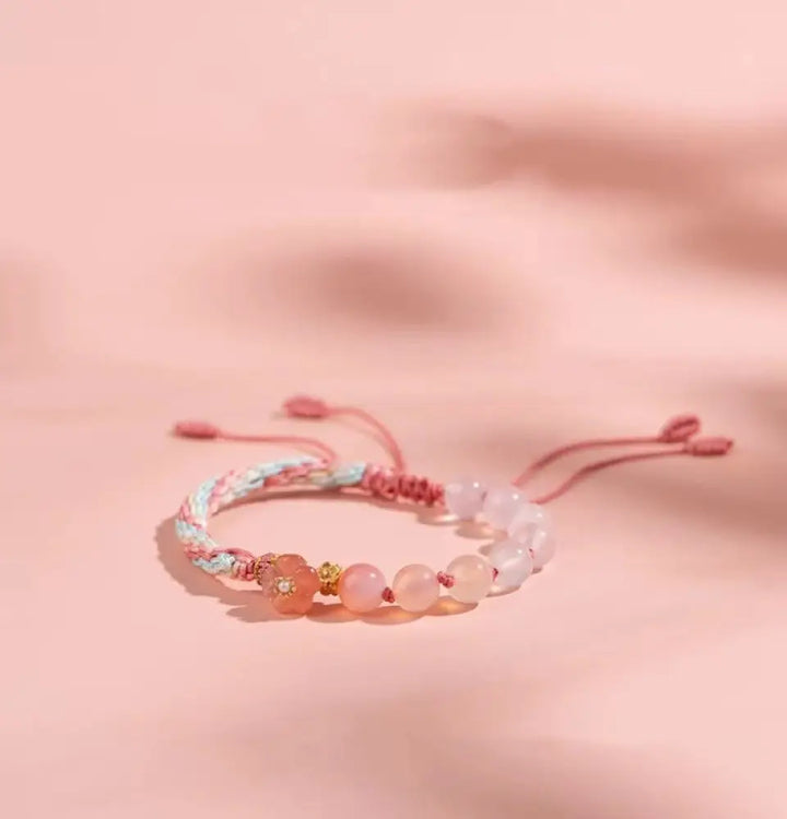 BWOOOH Natural Gradient Agate Reincarnation Knot Peach Blossom Wealth Luck Handmade String Bracelet - Colorful