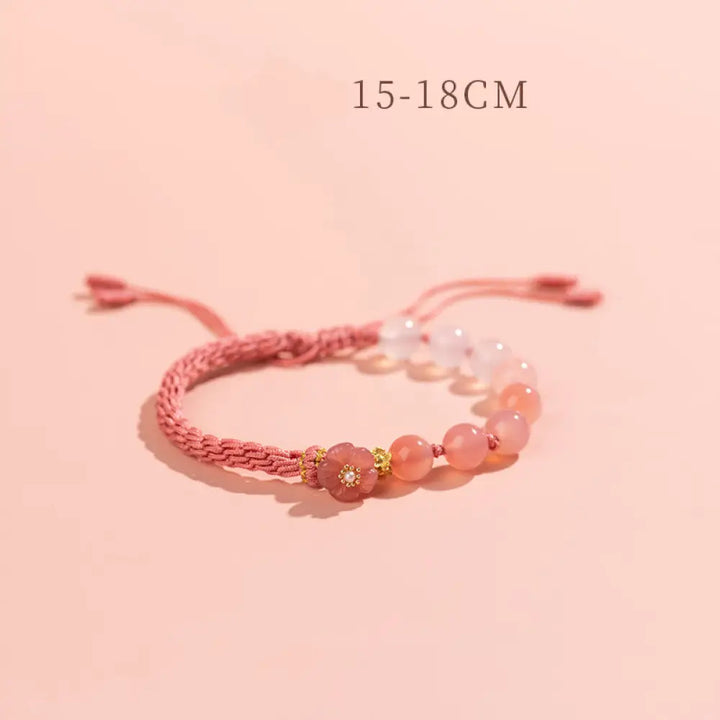 BWOOOH Natural Gradient Agate Reincarnation Knot Peach Blossom Wealth Luck Handmade String Bracelet - Pink