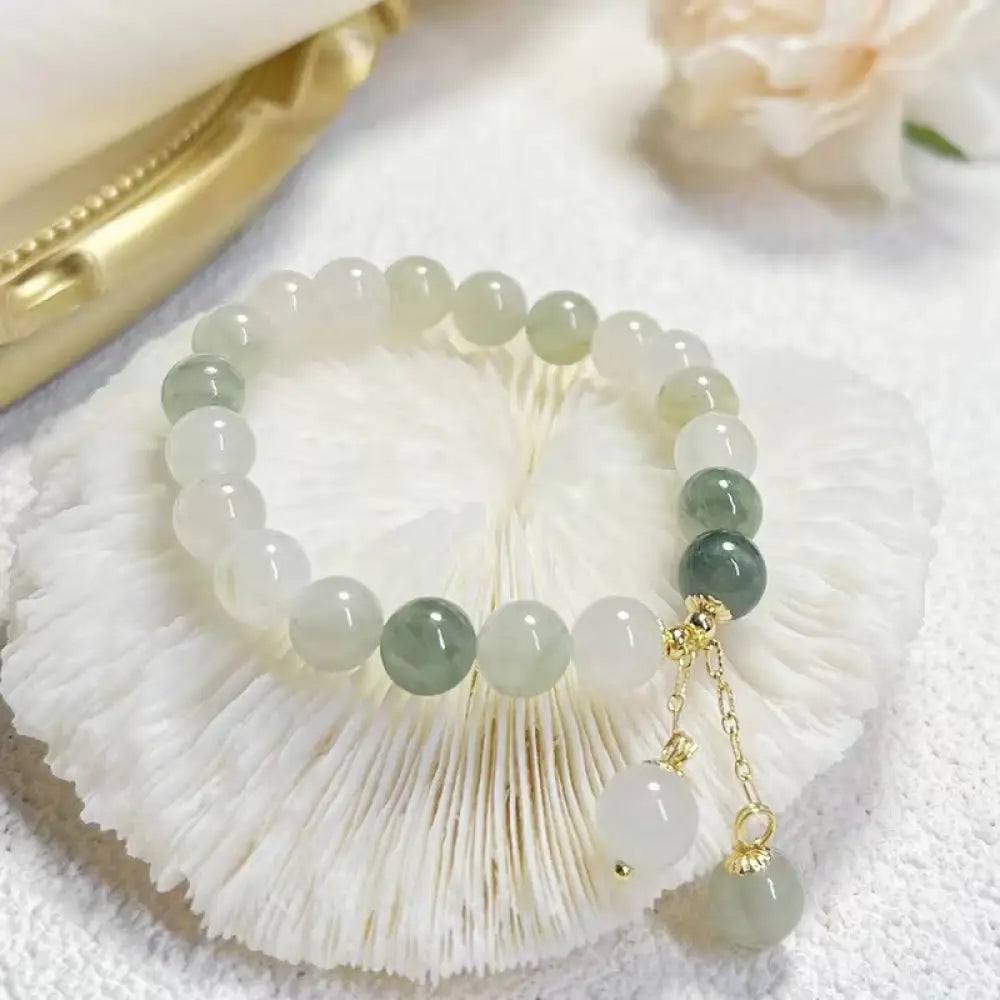 Buddha Stones Natural Gradient Jade Abundance Luck Bead Charm Bracelet - Jade(Prosperity♥Abundance) - Bracelet