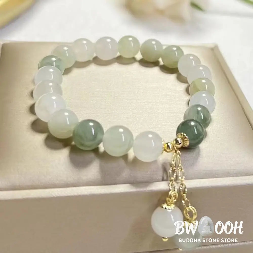 Buddha Stones Natural Gradient Jade Abundance Luck Bead Charm Bracelet - Jade(Prosperity♥Abundance) - Bracelet