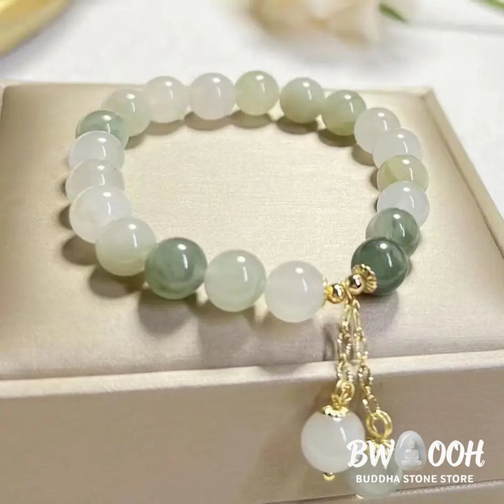 Buddha Stones Natural Gradient Jade Abundance Luck Bead Charm Bracelet - Jade(Prosperity♥Abundance) - Bracelet