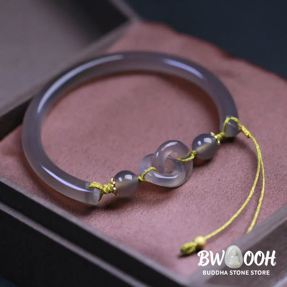 Buddha Stones Natural Gray Agate Double Peace Buckle Balance Bracelet Bangle - BWOOOH - Gray