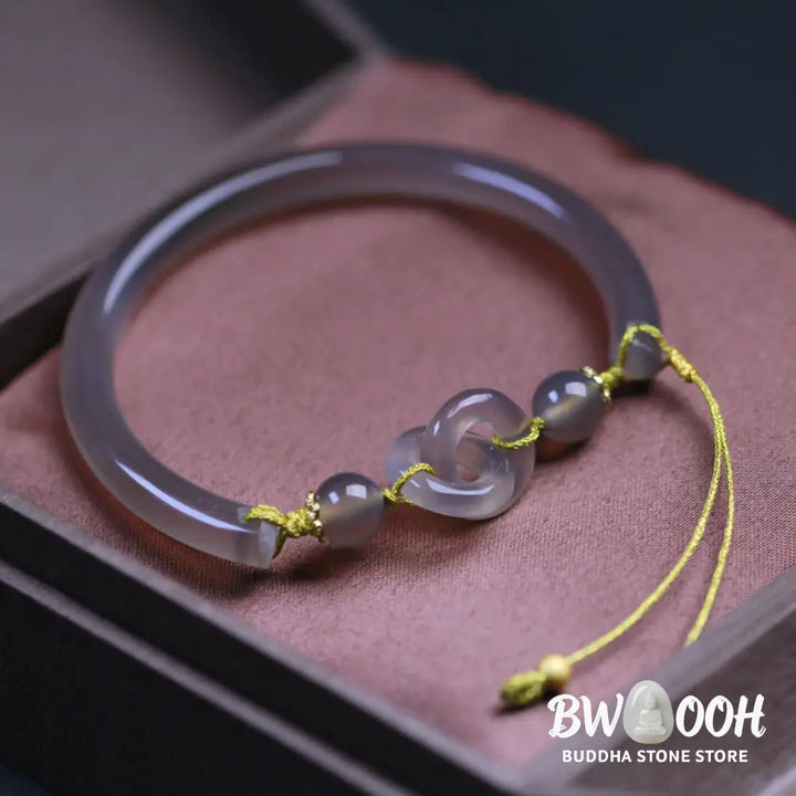 Buddha Stones Natural Gray Agate Double Peace Buckle Balance Bracelet Bangle - BWOOOH - Gray