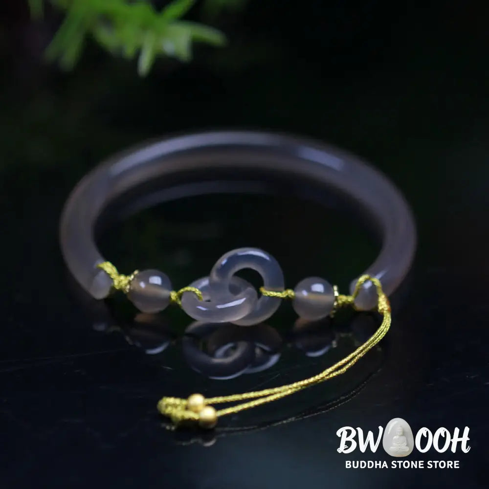 Buddha Stones Natural Gray Agate Double Peace Buckle Balance Bracelet Bangle - BWOOOH - Gray