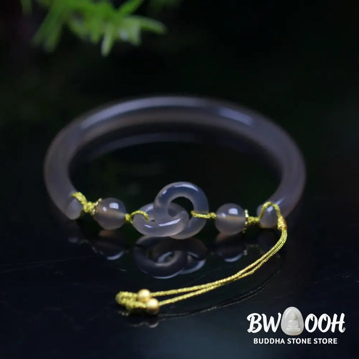 Buddha Stones Natural Gray Agate Double Peace Buckle Balance Bracelet Bangle - BWOOOH - Gray