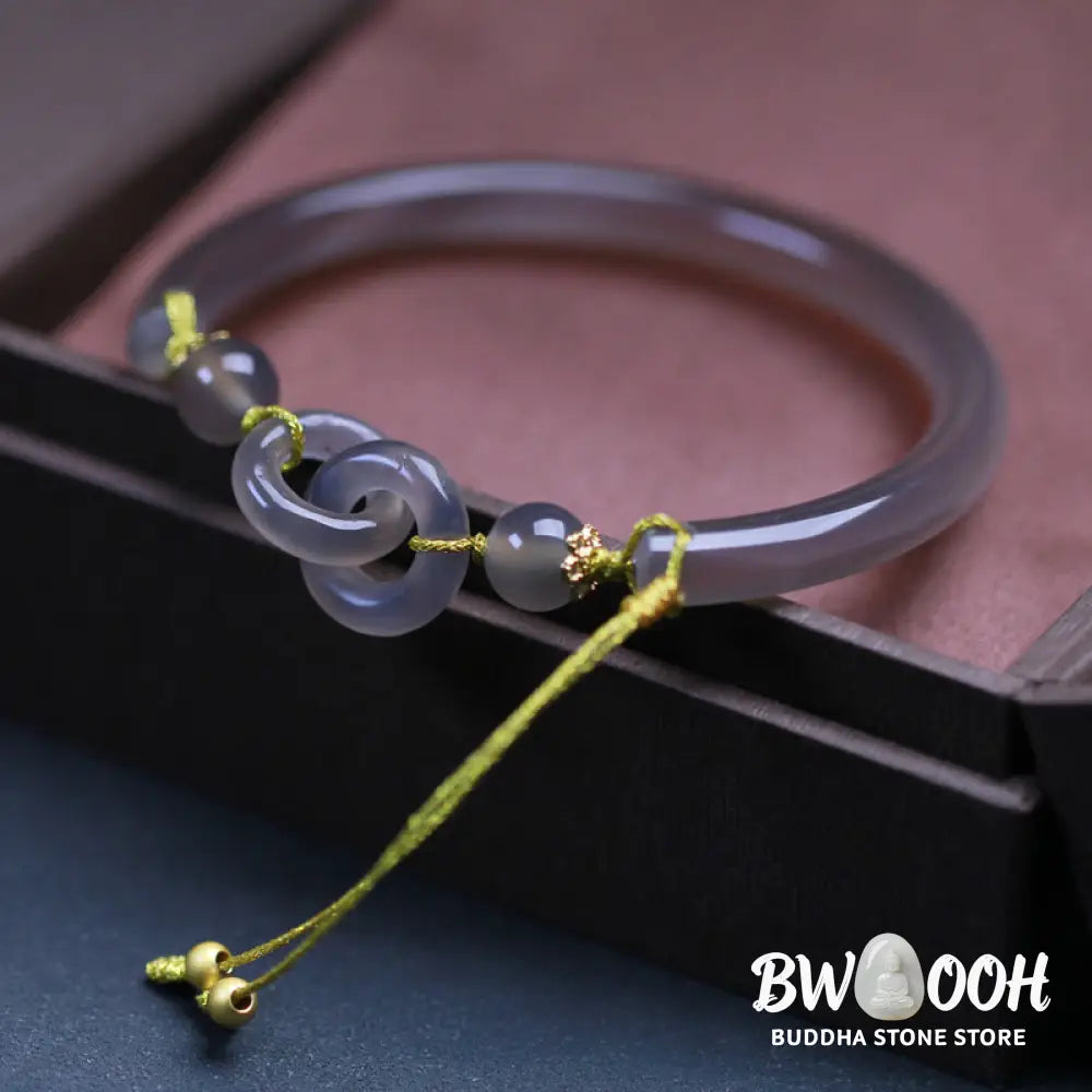 Buddha Stones Natural Gray Agate Double Peace Buckle Balance Bracelet Bangle - BWOOOH - Gray