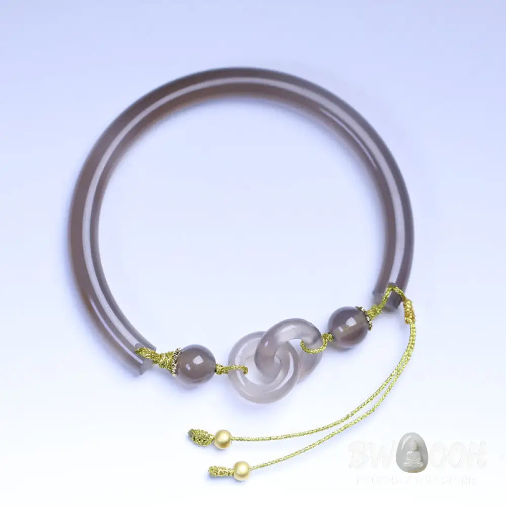 Buddha Stones Natural Gray Agate Double Peace Buckle Balance Bracelet Bangle - BWOOOH - Gray