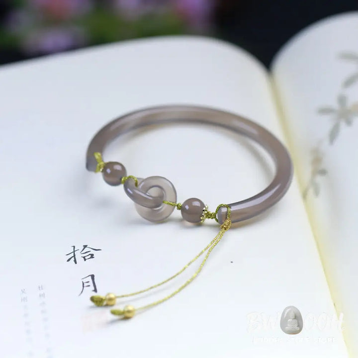 Buddha Stones Natural Gray Agate Double Peace Buckle Balance Bracelet Bangle - BWOOOH - Gray