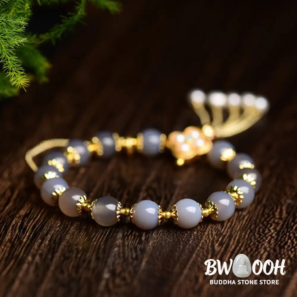 Buddha Stones Natural Gray Agate Fu Character Pearl Tassel Balance Bracelet - BWOOOH - Gray Agate(Focus♥Positivity)