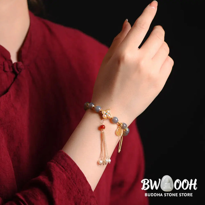 Buddha Stones Natural Gray Agate Fu Character Pearl Tassel Balance Bracelet - BWOOOH - Gray Agate(Focus♥Positivity)