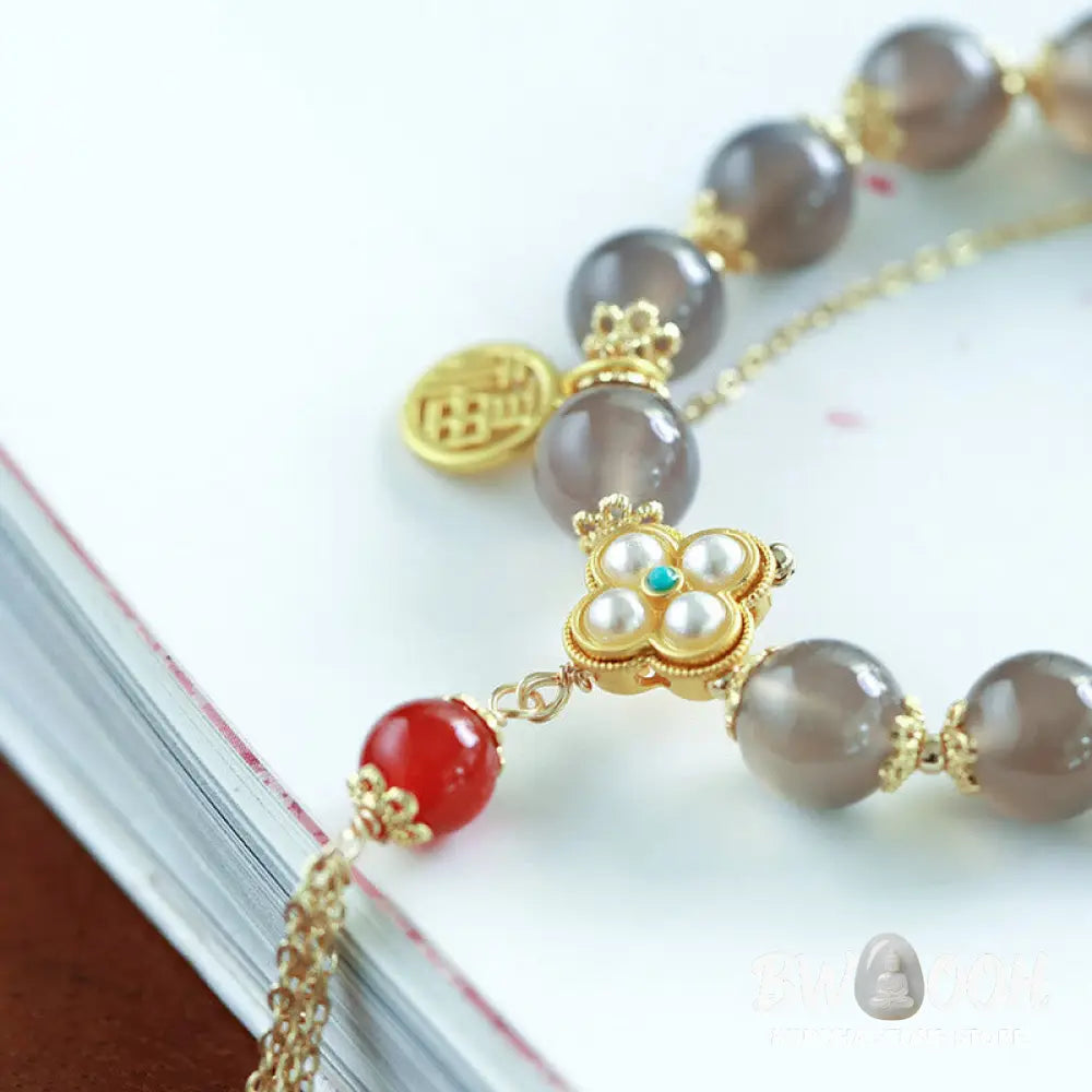 Buddha Stones Natural Gray Agate Fu Character Pearl Tassel Balance Bracelet - BWOOOH - Gray Agate(Focus♥Positivity)