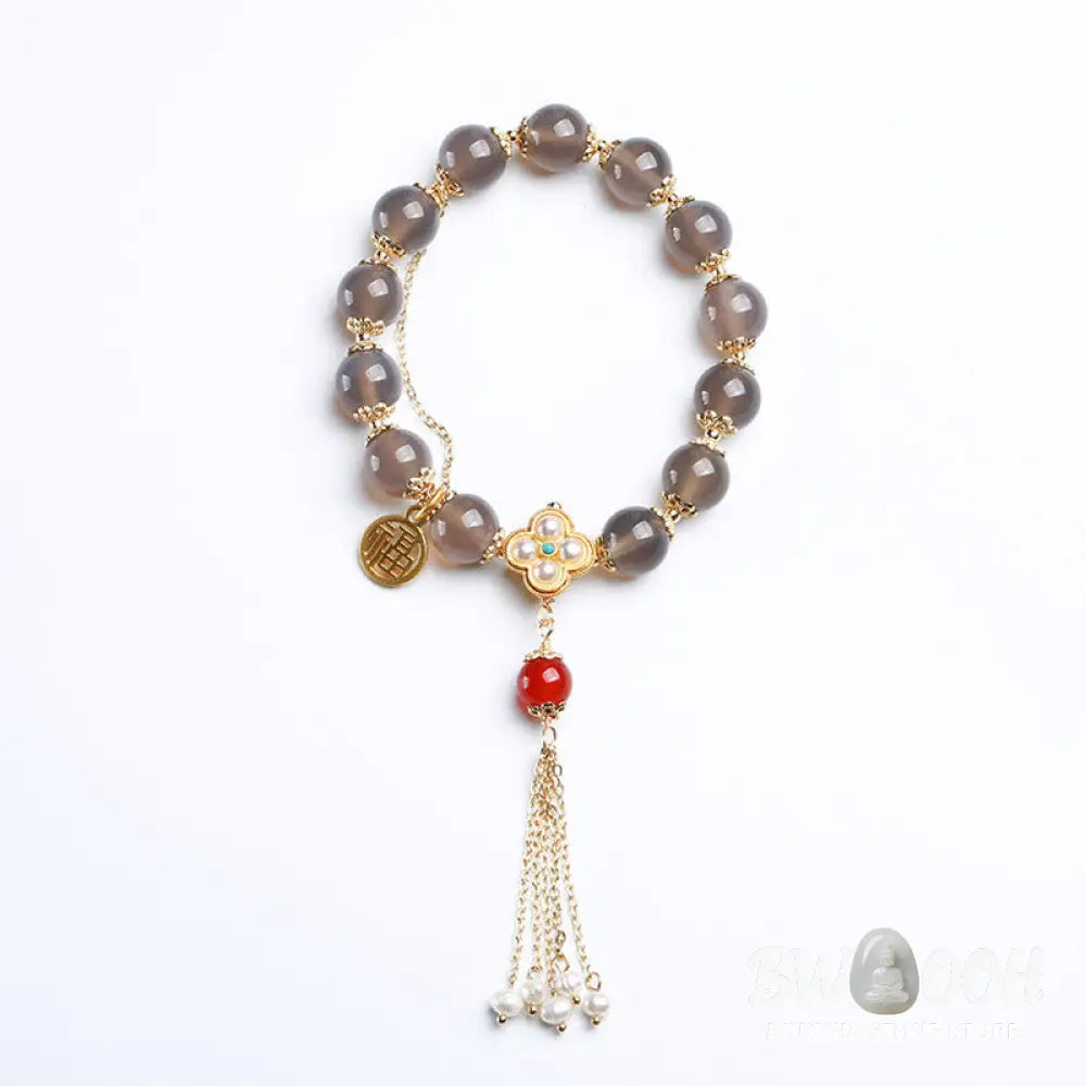Buddha Stones Natural Gray Agate Fu Character Pearl Tassel Balance Bracelet - BWOOOH - Gray Agate(Focus♥Positivity)