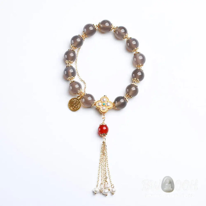 Buddha Stones Natural Gray Agate Fu Character Pearl Tassel Balance Bracelet - BWOOOH - Gray Agate(Focus♥Positivity)