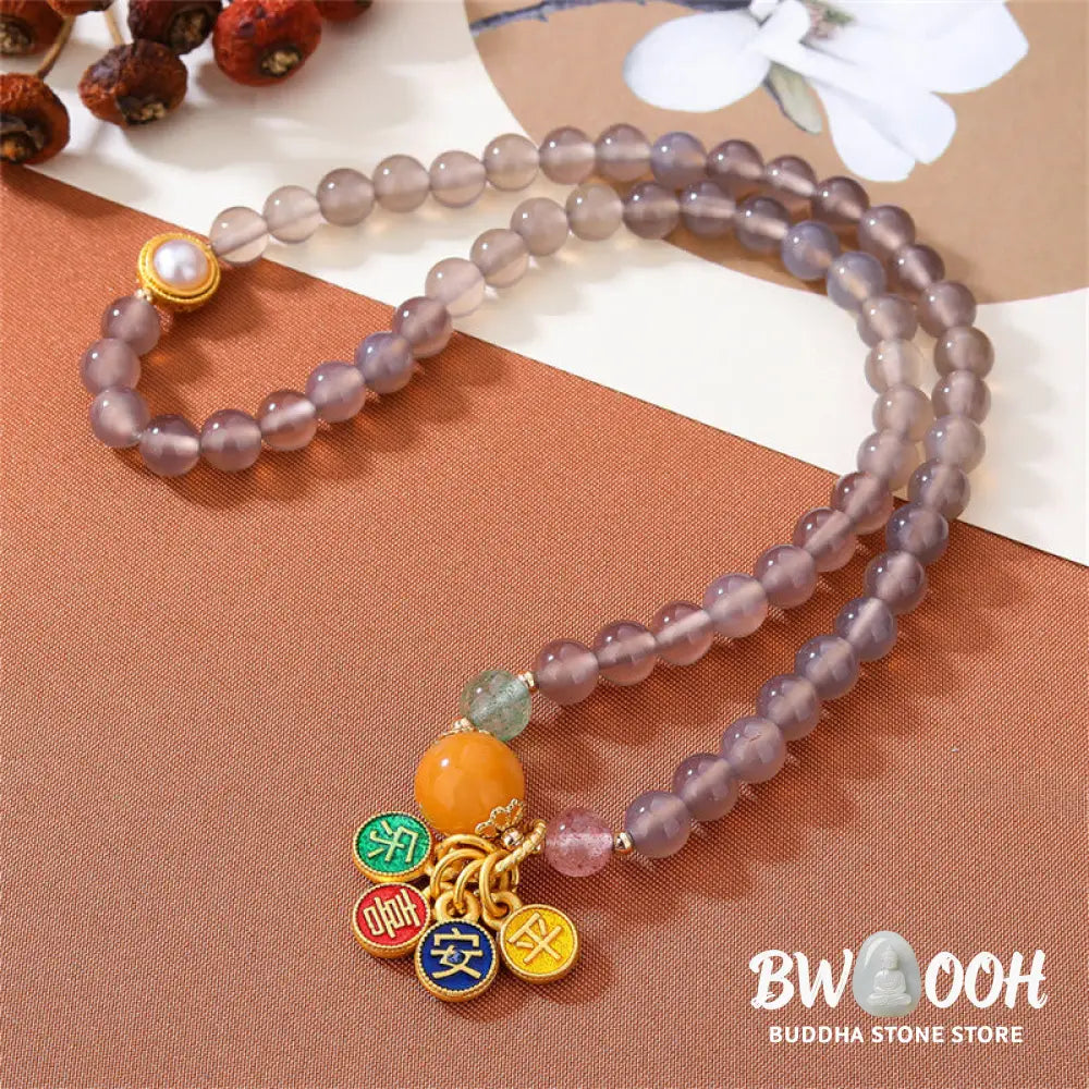 Buddha Stones Natural Gray Agate Peace And Joy Charm Balance Double Wrap Bracelet - BWOOOH - Gray