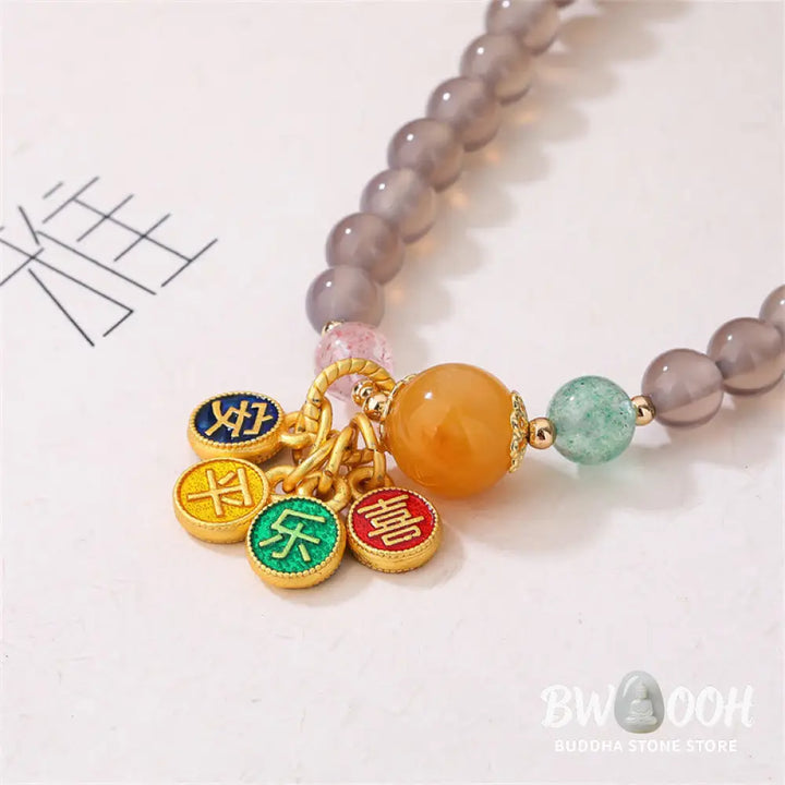 Buddha Stones Natural Gray Agate Peace And Joy Charm Balance Double Wrap Bracelet - BWOOOH - Gray