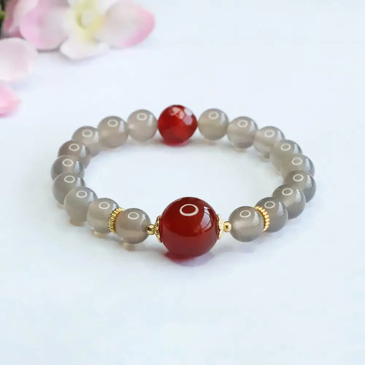 Buddha Stones Natural Gray Chalcedony Red Agate Harmony Bracelet - BWOOOH - Gray Chalcedony - Bracelet