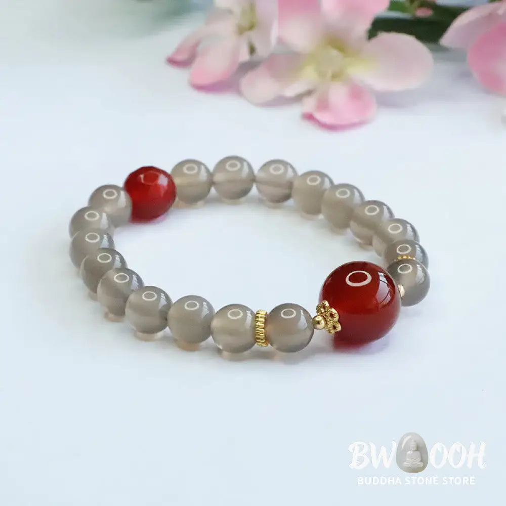 Buddha Stones Natural Gray Chalcedony Red Agate Harmony Bracelet - BWOOOH - Gray Chalcedony - Bracelet