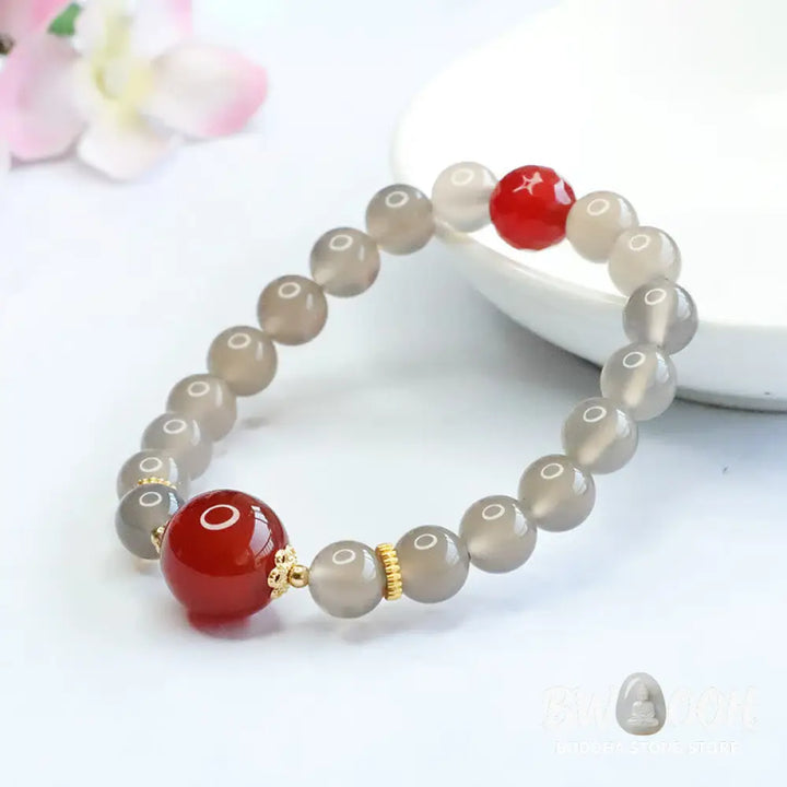 Buddha Stones Natural Gray Chalcedony Red Agate Harmony Bracelet - BWOOOH - Gray Chalcedony - Bracelet