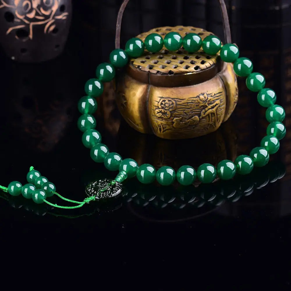 BWOOOH Natural Green Agate Wrist Mala with polished 12mm/14mm beads on elastic string, symbolizing courage and success. Manifestation Pocket Mala suitable for wrist (15-20cm) or car decoration, emitting positive energy and spiritual balance.
