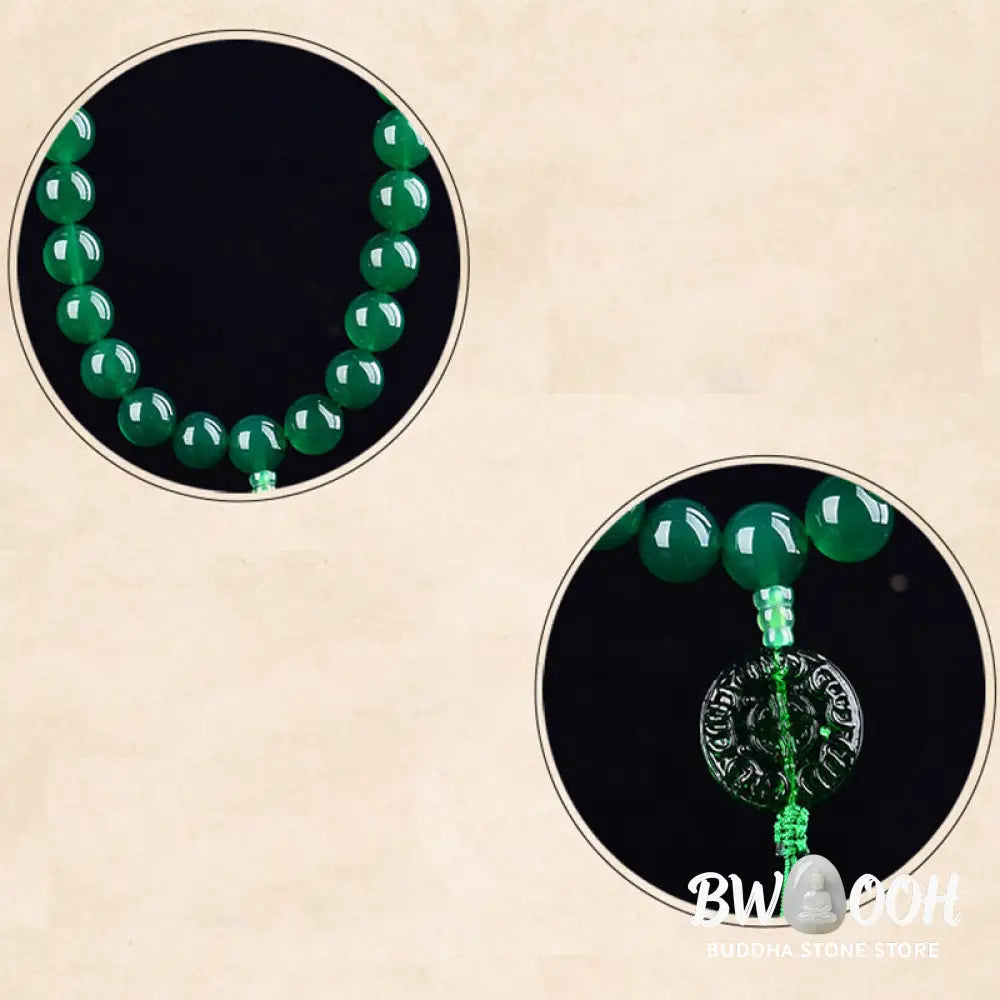 BWOOOH Natural Green Agate Wrist Mala with polished 12mm/14mm beads on elastic string, symbolizing courage and success. Manifestation Pocket Mala suitable for wrist (15-20cm) or car decoration, emitting positive energy and spiritual balance. - View 7