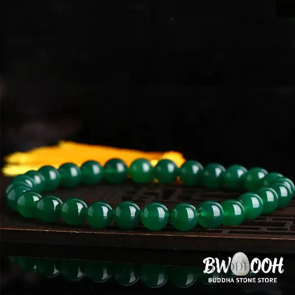 BWOOOH Natural Green Agate Wrist Mala with Power Tassels, featuring polished 10mm, 12mm, or 14mm beads. A versatile pocket mala and car decoration for spiritual balance and success. - View 8