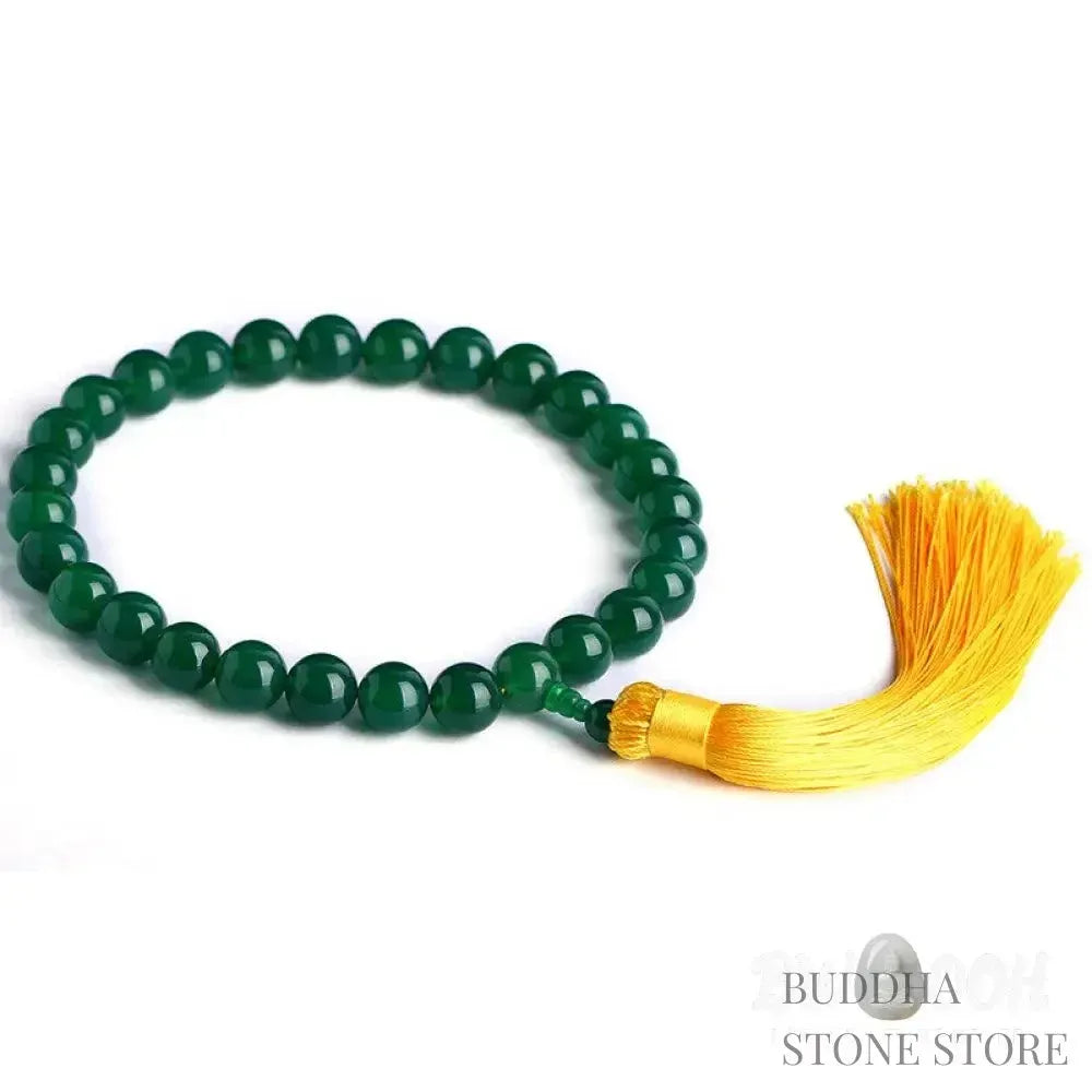 BWOOOH Natural Green Agate Wrist Mala with Power Tassels, featuring polished 10mm, 12mm, or 14mm beads. A versatile pocket mala and car decoration for spiritual balance and success. - View 11
