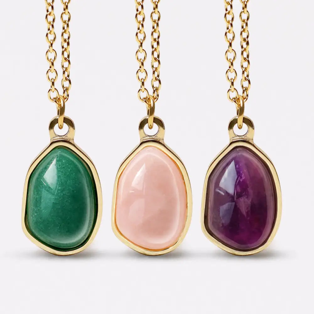 BWOOOH natural green aventurine amethyst rose quartz blessing necklace pendant — crystal healing necklace for luck and love