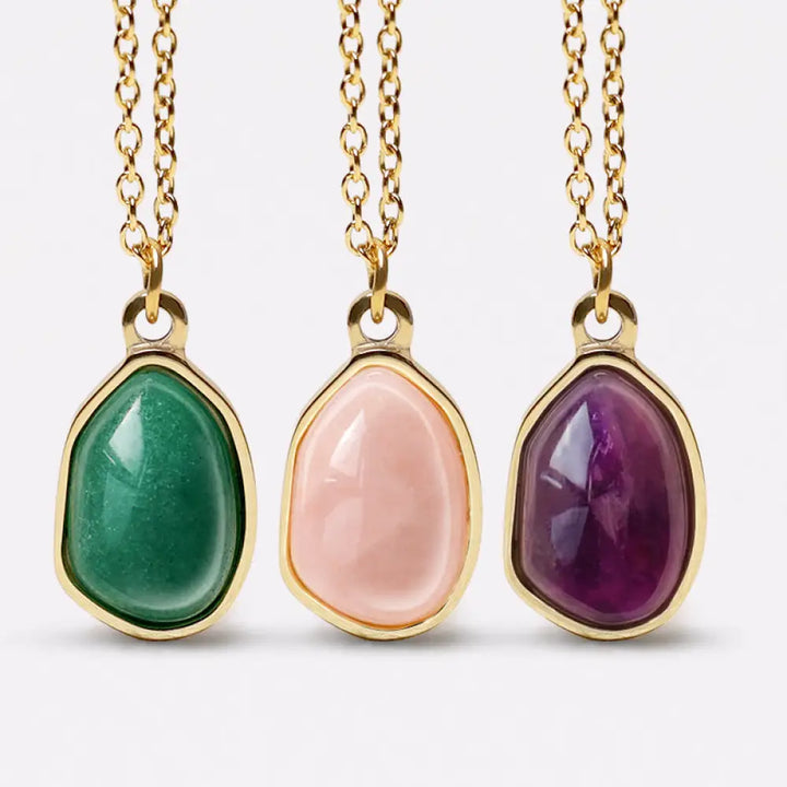 BWOOOH natural green aventurine amethyst rose quartz blessing necklace pendant — crystal healing necklace for luck and love