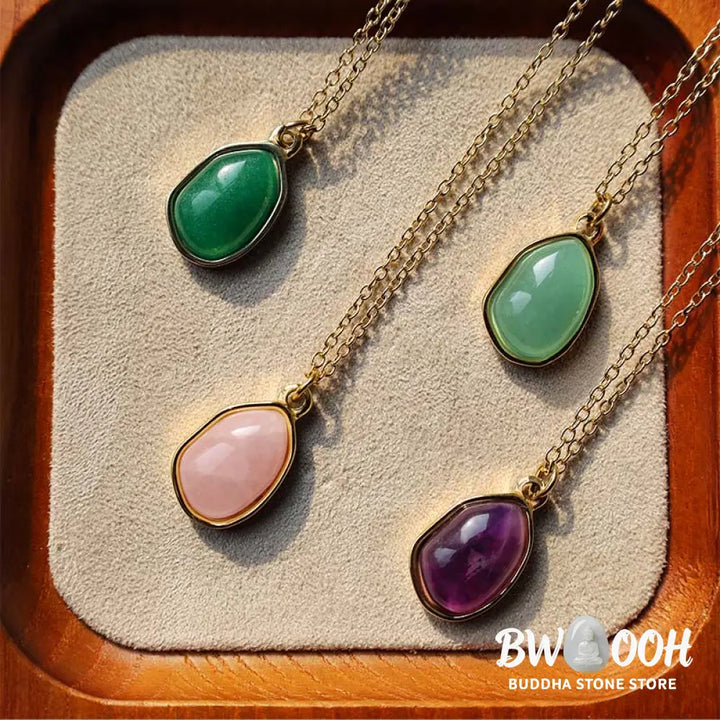 A BWOOOH Natural Green Aventurine, vibrant Amethyst, and gentle Rose Quartz Blessing Necklace Pendant, handcrafted with a delicate chain, promoting luck, serenity, and love for meditation and daily wear. - View 6