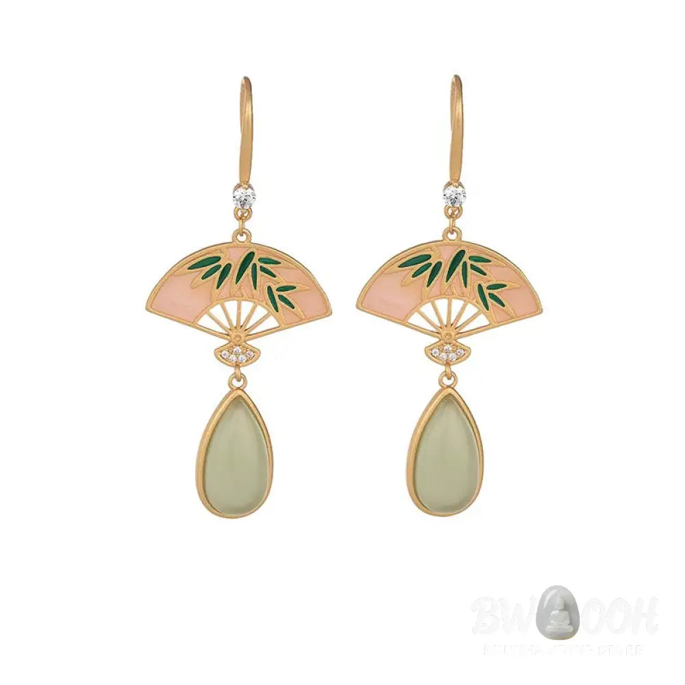 Buddha Stones Natural Green Aventurine Fan Pattern Luck Drop Earrings - Earrings