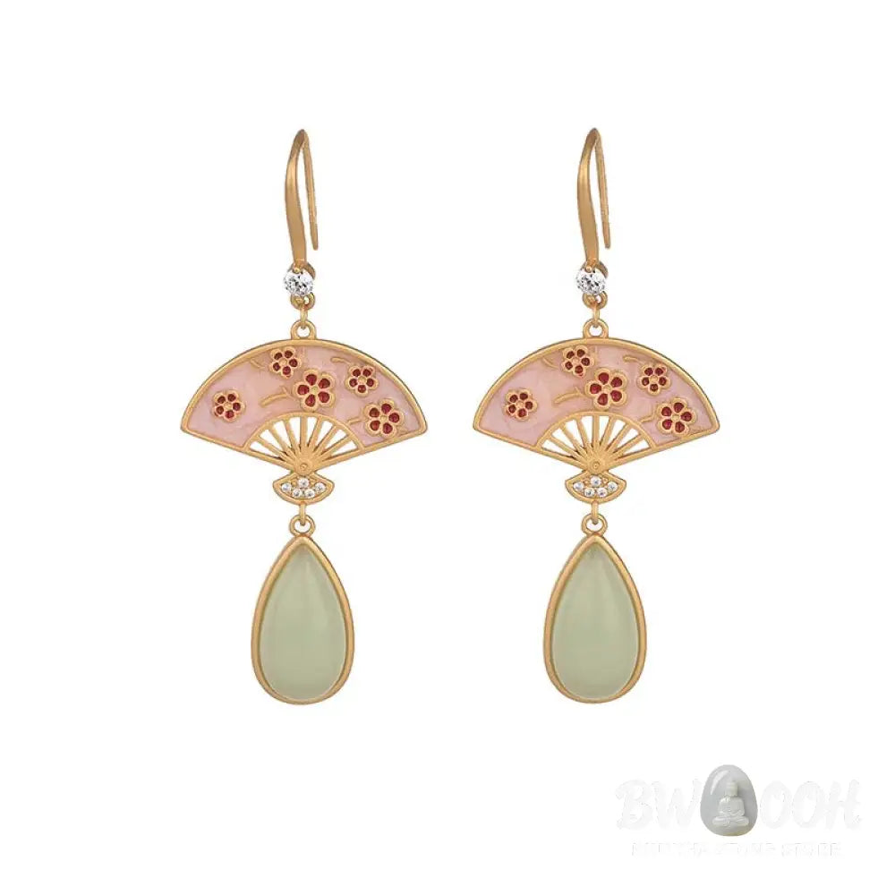 Buddha Stones Natural Green Aventurine Fan Pattern Luck Drop Earrings - Earrings