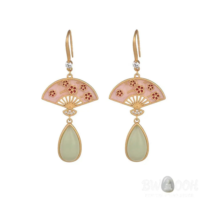 Buddha Stones Natural Green Aventurine Fan Pattern Luck Drop Earrings - Earrings