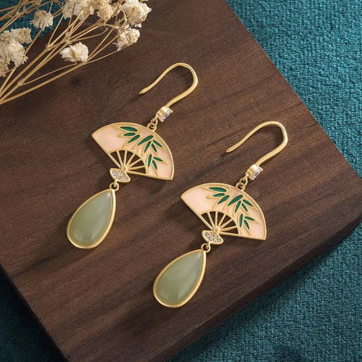 BWOOOH Natural Green Aventurine Fan Pattern Luck Drop Earrings — Green Aventurine crystal healing bracelet for spiritual h...