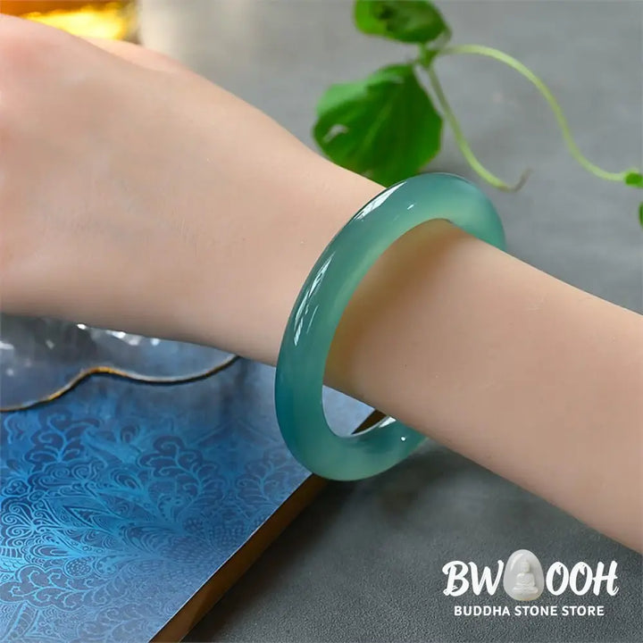 Buddha Stones Natural Green Chalcedony Strength Bangle Bracelet - BWOOOH - Bracelet Bangle